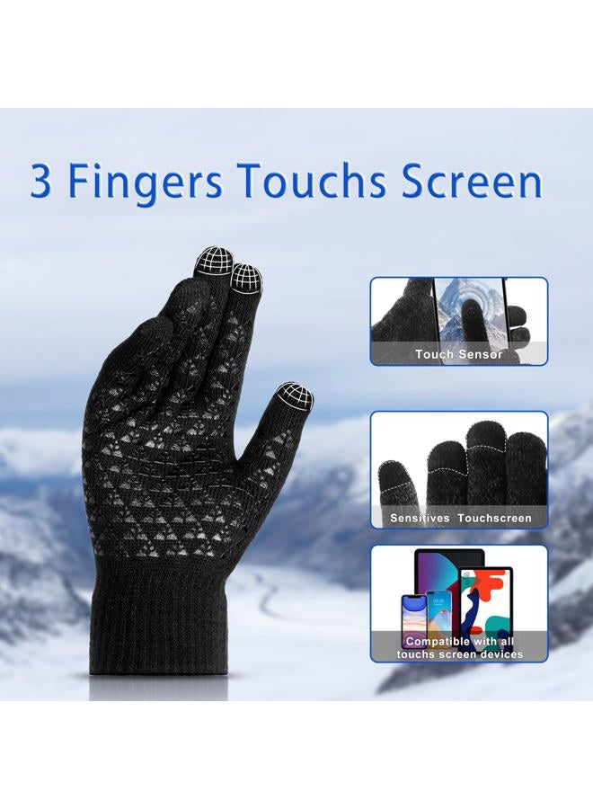 Scotamalone Winters Gloves for Men Women Winters Warm Touchs Screen Anti-Slip Gloves for Running Skiing Hiking, Black, M - Image 3