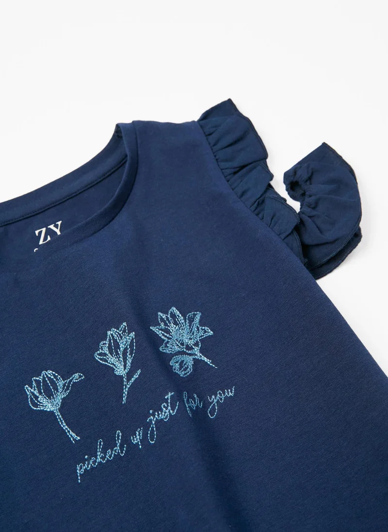 زيبي Cotton T-shirt with Open Shoulders for Girls