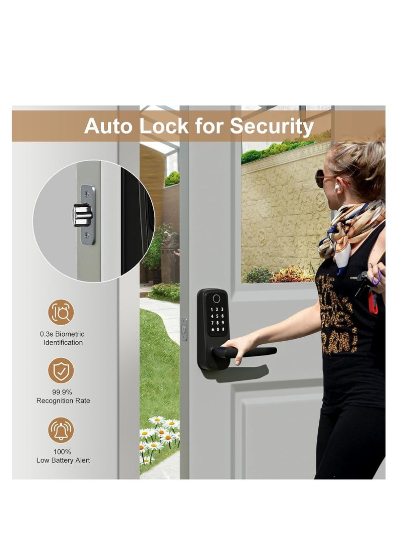 Smart Door Lock,5-in-1 Keyless Entry Door Lock with Handle,Keypad Door Lock Support WiFi & APP Control,Biometric Fingerprint Door Lock Digital Electronic Door Lock for Front Door Hotel Office Home - Image 2