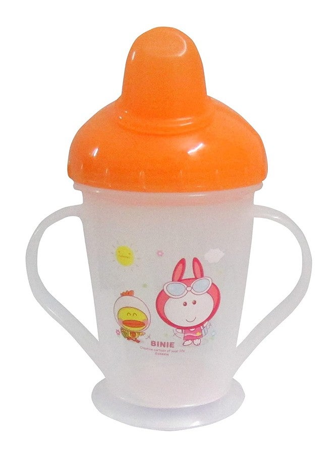 Alya The Cheeky Kidzz Baby Feeding Sipper Unbreakable Plastic Bottle Cup/Mug Learning Sippy BPA Free 200ml Spout Sipper Bottle And Anti Spill Sippy Cup For Toddlers/Infants/Babies(ORANGE-YELLOW; 4 Months+) - Image 2