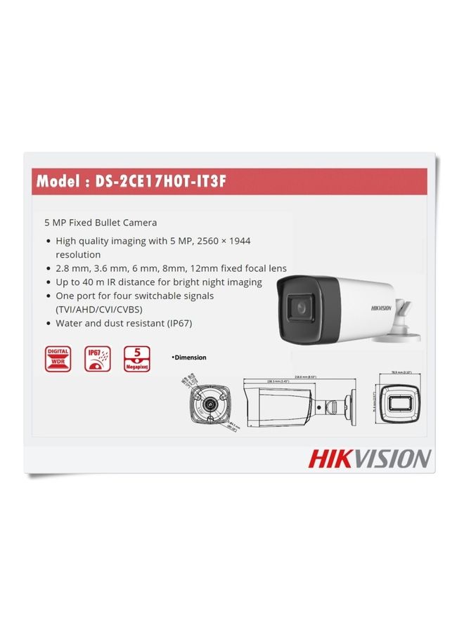 هيك فيجن كاميرا خارجية 5 ميجابكسل توربو بوليت EXIR، عدسة ثابتة 3.6 مم، NTSC C9 – 40 MTR IR - Image 2