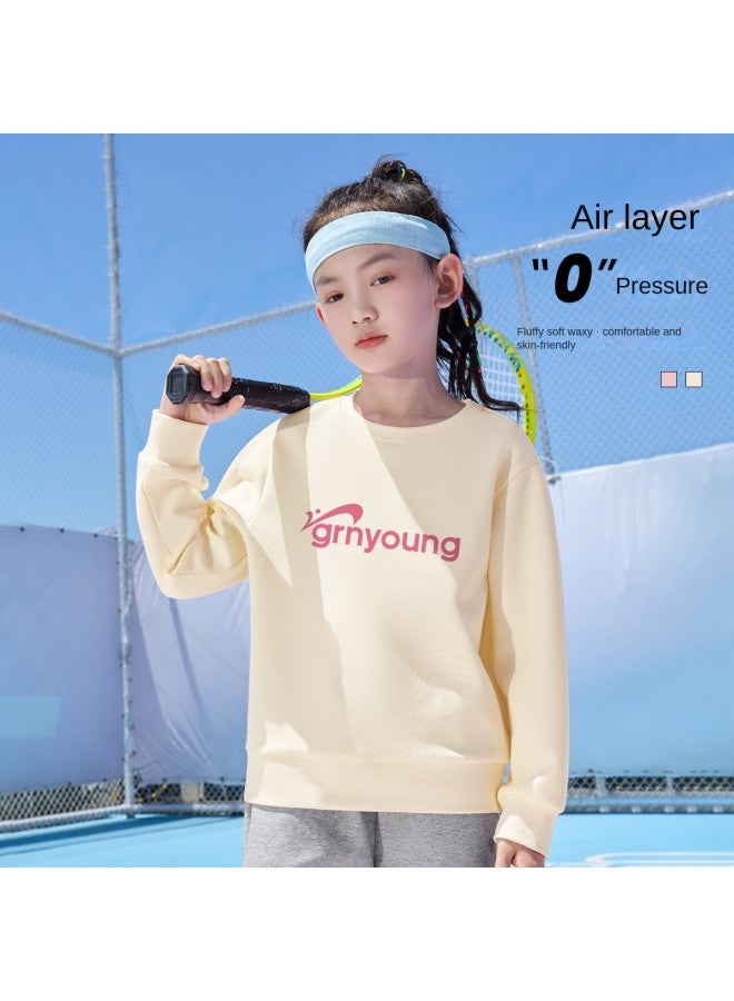 Noble bird Children's Hoodie, Girls' Autumn 2025 Fashion Versatile Round Neck Long Sleeve Sports Top For Big Kids - Image 2