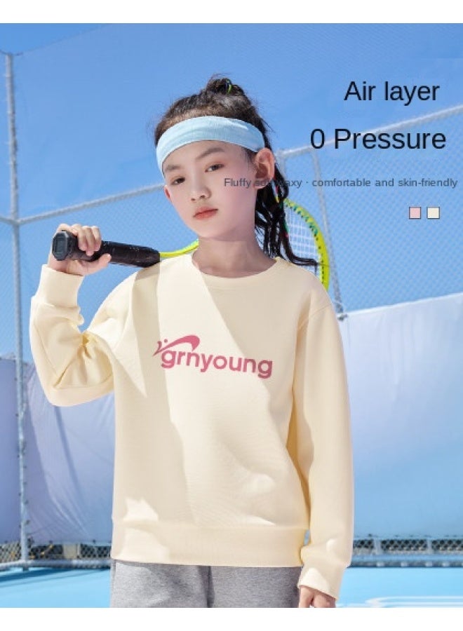 Noble bird Children's Hoodie, Girls' Autumn 2025 Fashion Versatile Round Neck Long Sleeve Sports Top For Big Kids - Image 1