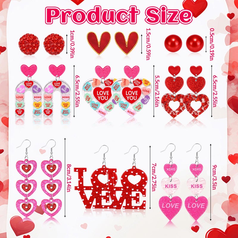 LUYI 9 Pairs Valentines Day Earrings for Women, Love Heart Dangle Acrylic Earrings Valentine's Accessories Jewelry Gifts for Women Holiday Party Wedding - Image 2