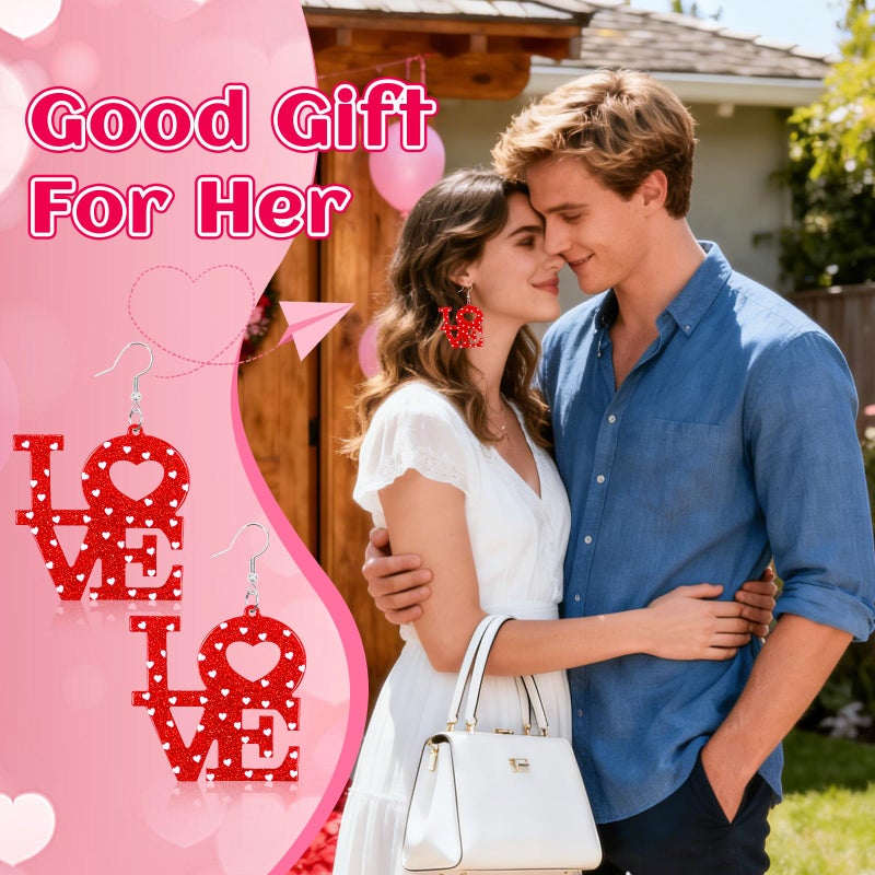 LUYI 9 Pairs Valentines Day Earrings for Women, Love Heart Dangle Acrylic Earrings Valentine's Accessories Jewelry Gifts for Women Holiday Party Wedding - Image 5