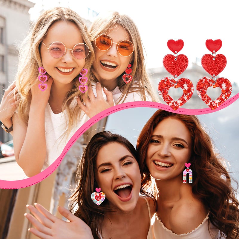 LUYI 9 Pairs Valentines Day Earrings for Women, Love Heart Dangle Acrylic Earrings Valentine's Accessories Jewelry Gifts for Women Holiday Party Wedding - Image 4