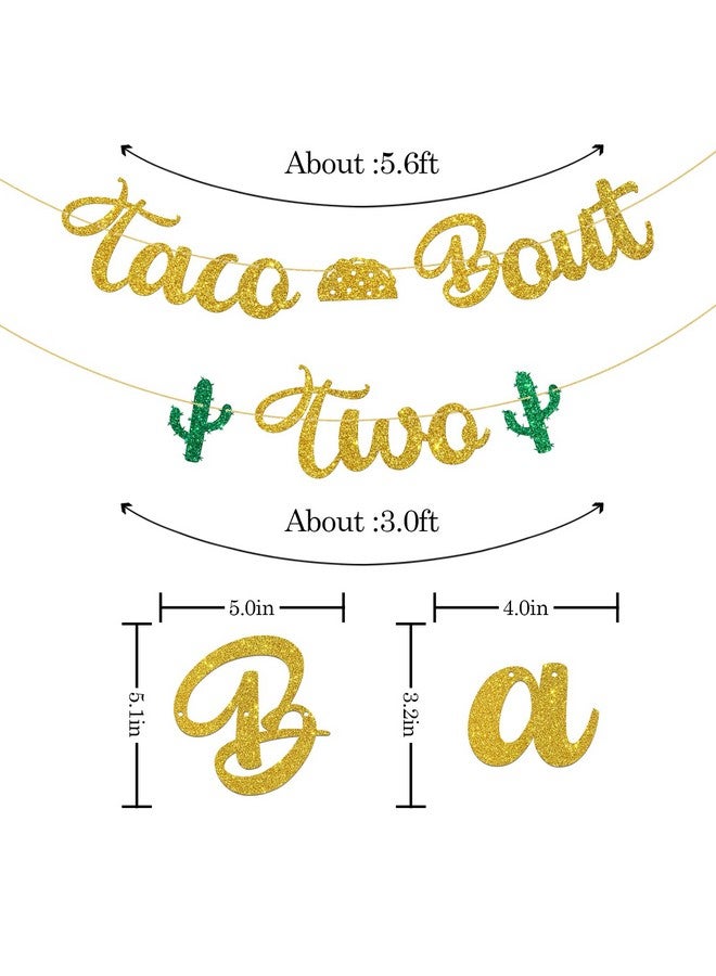 WeBenison Taco Bout Two Banner/Mexican Children 2nd Birthday Banner/Taco Bout Birthday Party Decoration Supplies Gold Glitter - Image 2