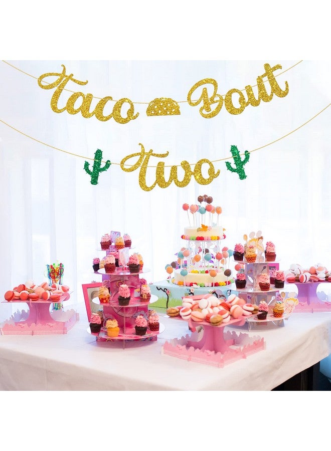 WeBenison Taco Bout Two Banner/Mexican Children 2nd Birthday Banner/Taco Bout Birthday Party Decoration Supplies Gold Glitter - Image 4