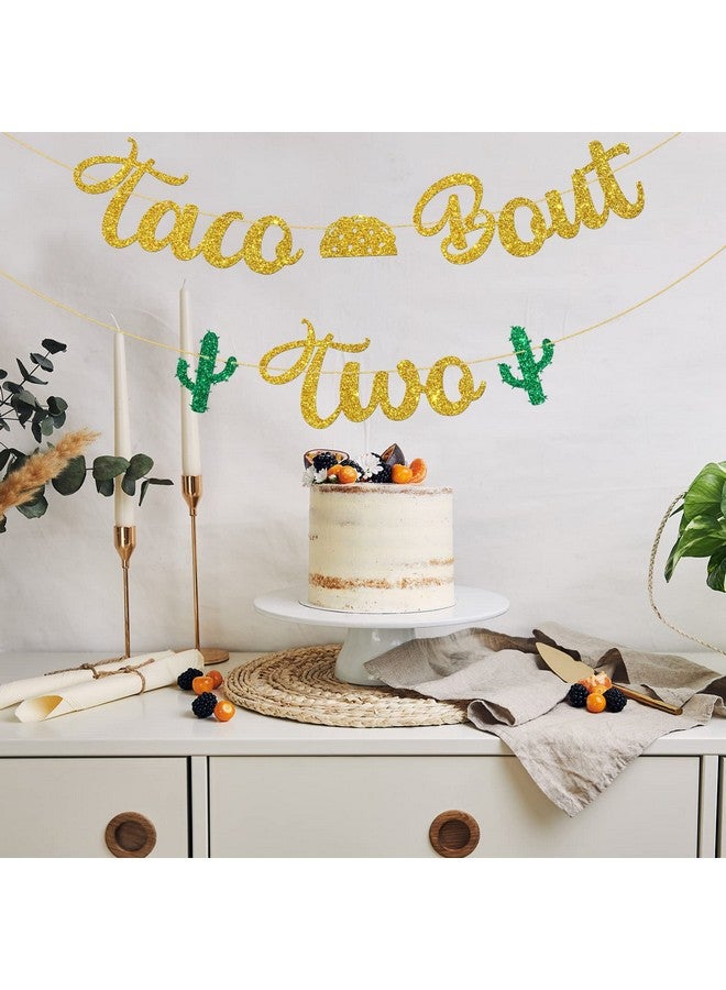 WeBenison Taco Bout Two Banner/Mexican Children 2nd Birthday Banner/Taco Bout Birthday Party Decoration Supplies Gold Glitter - Image 5