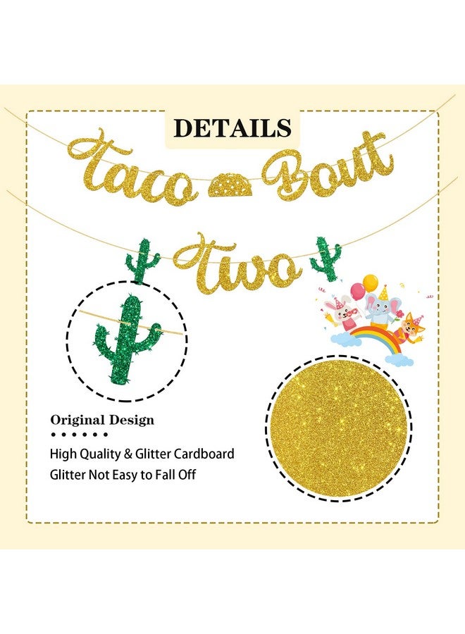 WeBenison Taco Bout Two Banner/Mexican Children 2nd Birthday Banner/Taco Bout Birthday Party Decoration Supplies Gold Glitter - Image 3