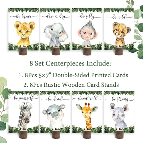 Buerhanerry 8Pcs Jungle Safari Centerpieces and Wooden Stands, Safari Baby Shower for Table Decorations, Jungle Animal Birthday Party Centerpiece for Boys Kids, Wild One Themed Birthday Party Supplies - Image 2