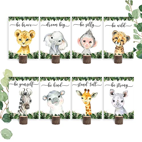 Buerhanerry 8Pcs Jungle Safari Centerpieces and Wooden Stands, Safari Baby Shower for Table Decorations, Jungle Animal Birthday Party Centerpiece for Boys Kids, Wild One Themed Birthday Party Supplies - Image 1