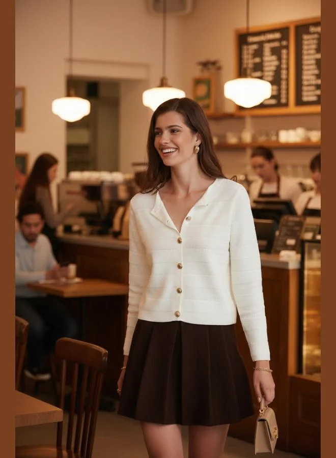 ليلا كارديجان نسائي محبوك بأزرار وياقة دائرية بقصة عادية من ليلا بريميوم