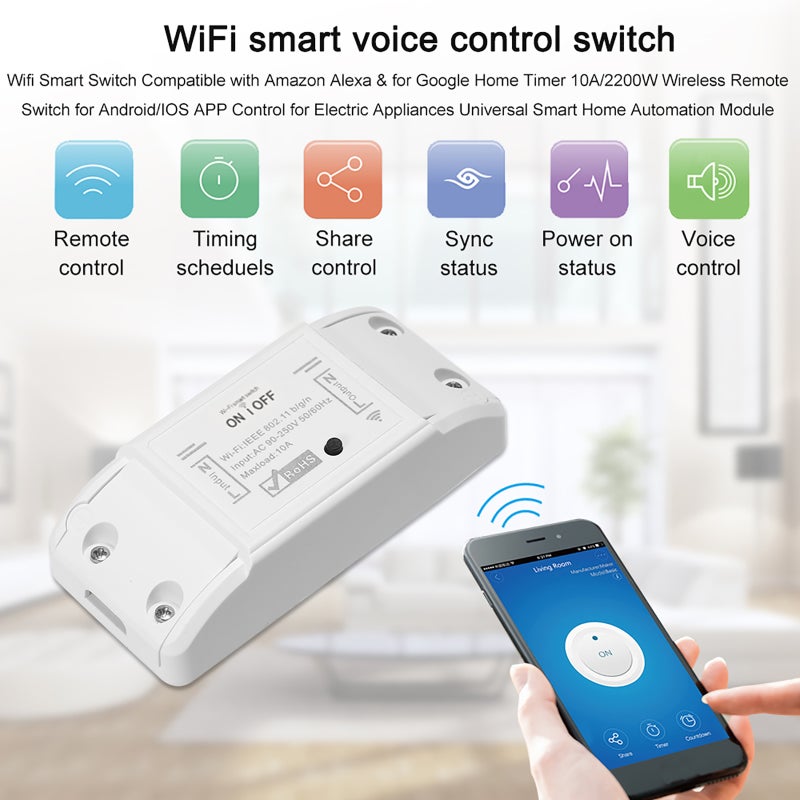 Wifi Smart Switch Compatible with& for Google Home Timer 10A/2200W Wireless Remote Switch for Android/IOS APP Control for Electric Appliances Universal Smart Home Automation Module - Image 2