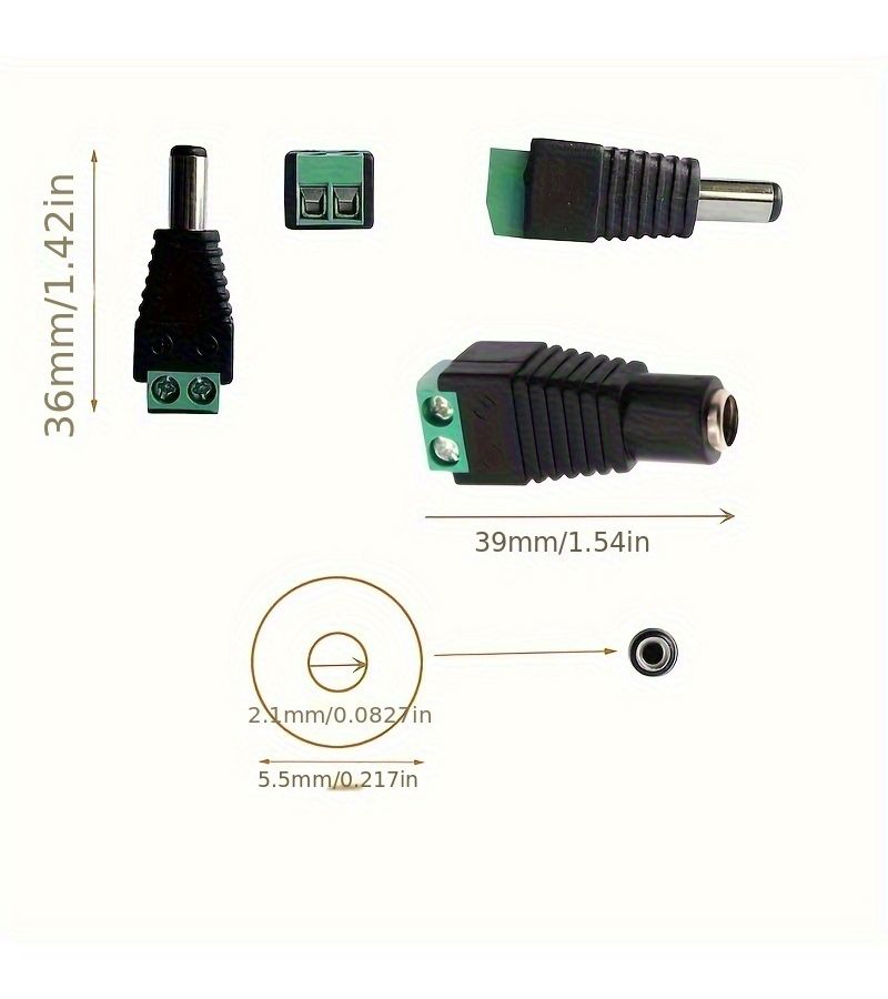 5 Pairs DC Power Connectors 5 5mm X 2 1mm Jack Male to Female For LED Strip CCTV Camera - Image 2