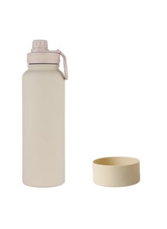 Generic Handle Morandi Silicone Bottom Space Pot Large Capacity Portable Sports Kettle 304 Stainless Steel Thermos Cup-Color:Off-white Internal Screw Cap With Cap-Capacity:1200 Ml  - Image 1