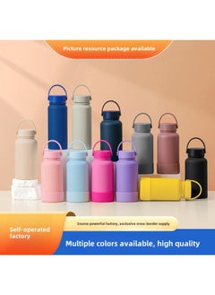 Generic Handle Morandi Silicone Bottom Space Pot Large Capacity Portable Sports Kettle 304 Stainless Steel Thermos Cup-Color:Off-white Internal Screw Cap With Cap-Capacity:1200 Ml  - Image 2