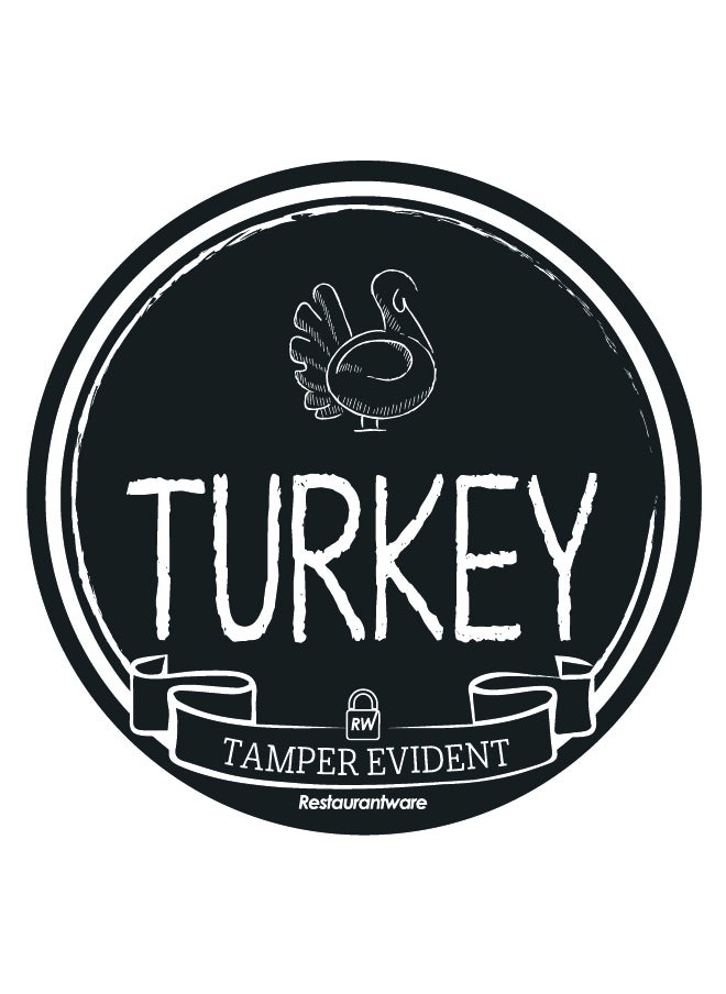 Restaurantware Restaurantware-Label Tek 2 Inch Tamper-Evident Stickers For Turkey, 500 Rolled Tamper Seal Stickers - Chalkboard Design, For Safe Food Delivery, Black With White Font Plastic To Go Stickers  - Image 1