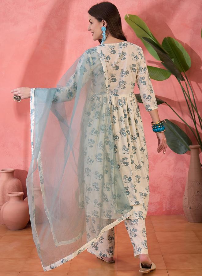 sanskrutihomes Floral Printed V-Neck Pure Cotton Kurta with Trousers and Dupatta Co-Ords - Image 3