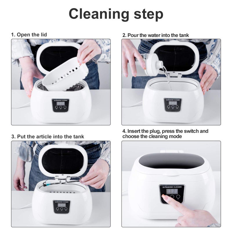 HIMALY Ultrasonic Jewellery Cleaner, 600ml Sonic Jewellery Bath Machine with Cleaning Basket and Watch Stand- Stainless Steel Tank & Digital Timer -for Jewelry Glasses Watch Metal Coins Dentures - Image 4