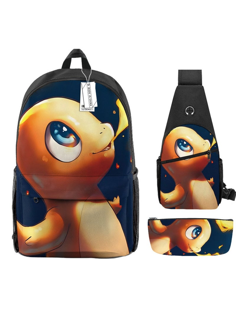 Anime cartoon backpack three-piece set