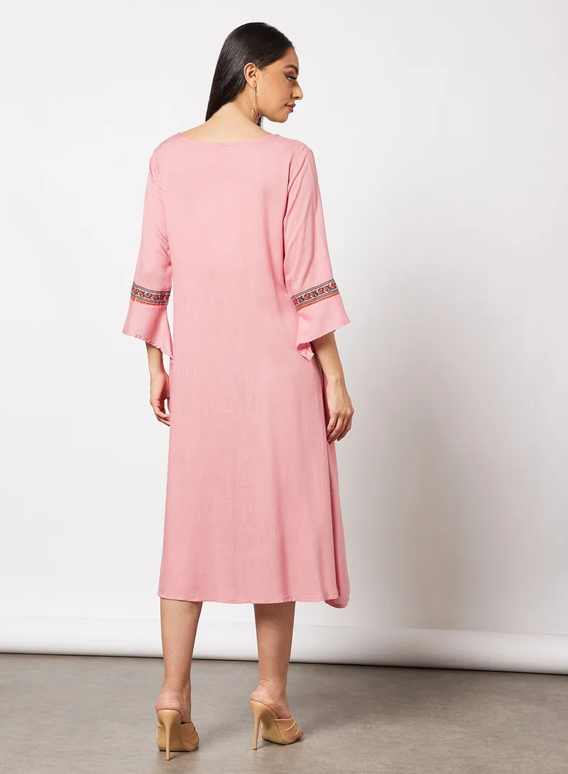 HANA & SARA Casual Cotton Printed Round Neck All Over Jalabiya With Facemask For Women