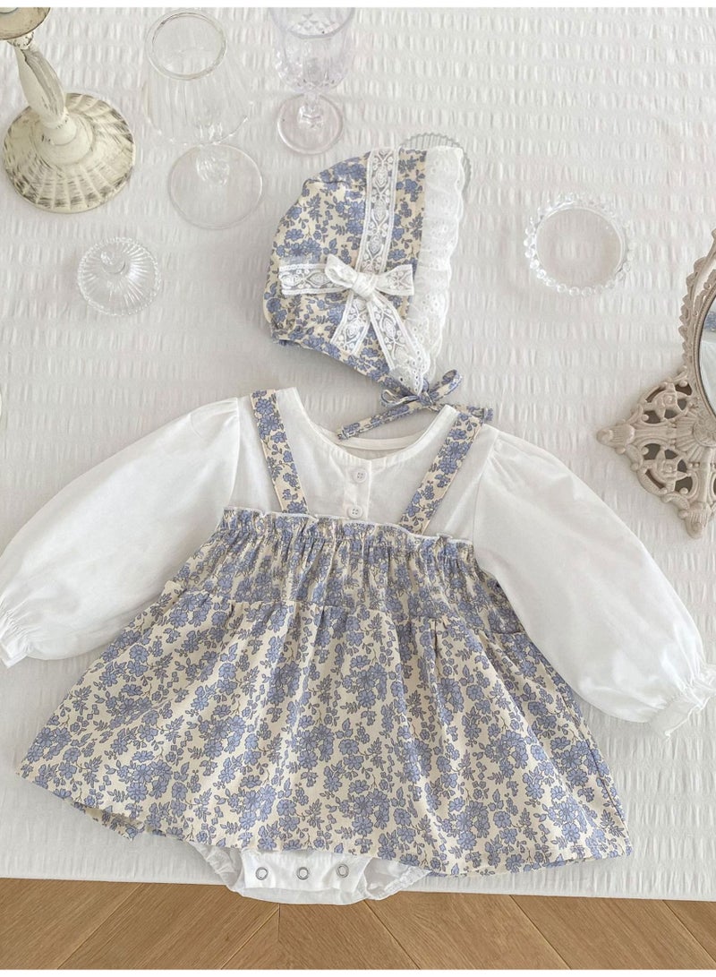 DOOKOO Spring Printed Floral Baby Girls Jumpsuit -Long Sleeve Blue Romper with Matching Hat 2 Pcs for Newborns and Infants - Image 5