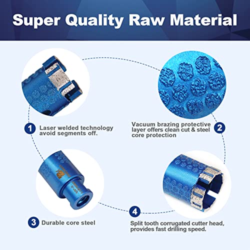 BRSCHNITT Diamond Core Drill Bit,BRSCHNITT 1-1/2 Inch Laser Welded Diamond Hole Saw with 5/8-11 Thread for Granite Marble Solid Block Stone Reinforced Concrete,Dry or Wet Drilling (38mm) - Image 3