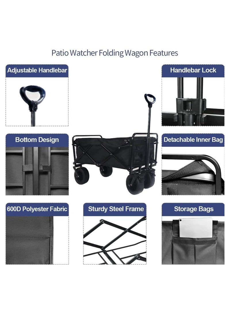 Folding Practical Travel Car Portable Outdoor Camping Shopping Picnic Sports Garden Car with Universal Wheel Adjustable Handle (Large Black Trolley) - Image 5