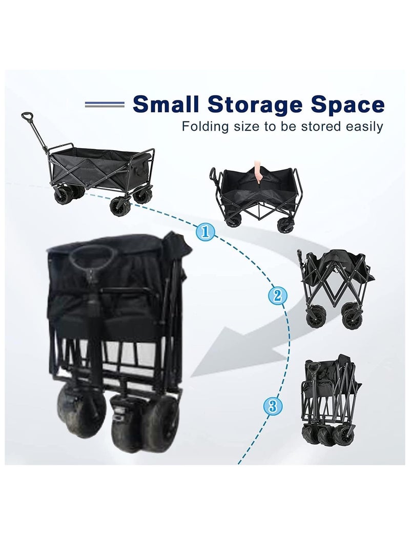 Folding Practical Travel Car Portable Outdoor Camping Shopping Picnic Sports Garden Car with Universal Wheel Adjustable Handle (Large Black Trolley) - Image 2