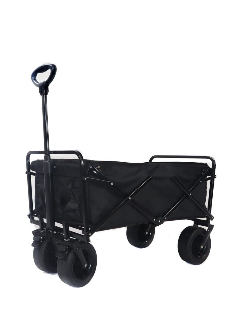 Folding Practical Travel Car Portable Outdoor Camping Shopping Picnic Sports Garden Car with Universal Wheel Adjustable Handle (Large Black Trolley) - Image 1