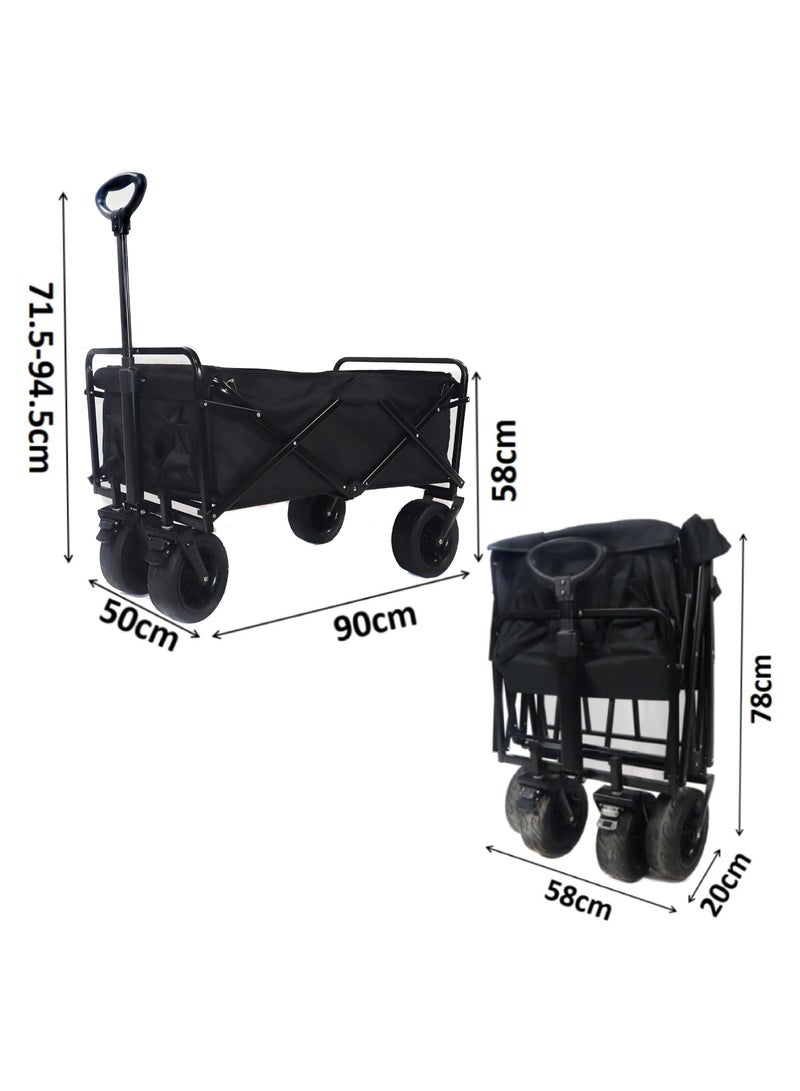 Folding Practical Travel Car Portable Outdoor Camping Shopping Picnic Sports Garden Car with Universal Wheel Adjustable Handle (Large Black Trolley) - Image 4
