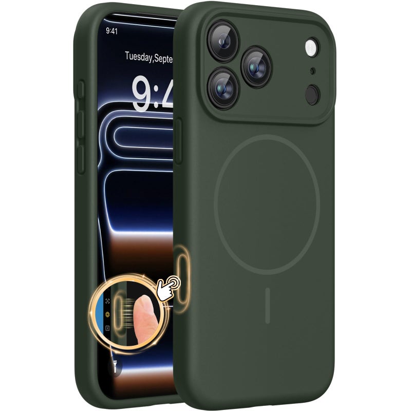 Miracase Magnetic for iPhone 17 Pro Max Case, Compatible with MagSafe, Integrated Silicone Camera Control Cover, 3.0mm Thicken Shockproof Drop Protection Phone Case for 17 ProMax, Dark Green - Image 1