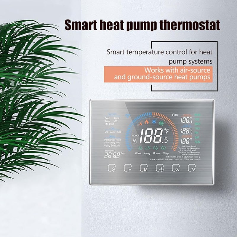 Programmable Heat Pump Thermostat Smart Voice Control LCD Color Screen Brushed Silver - Image 4
