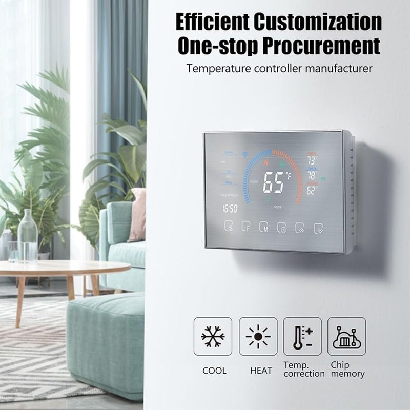 Programmable Heat Pump Thermostat Smart Voice Control LCD Color Screen Brushed Silver - Image 5