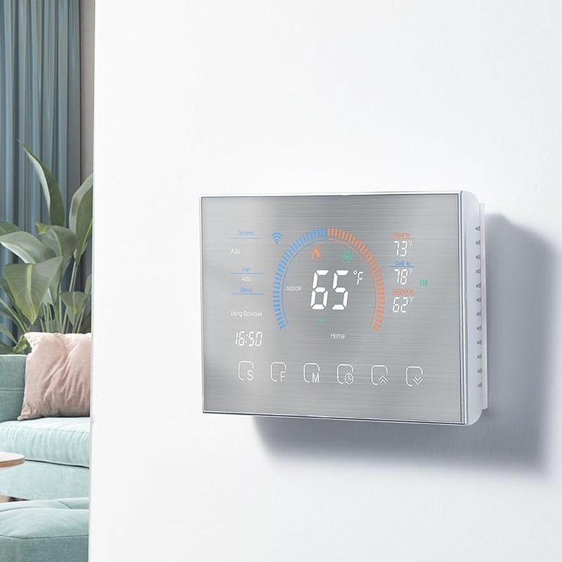 Programmable Heat Pump Thermostat Smart Voice Control LCD Color Screen Brushed Silver - Image 3