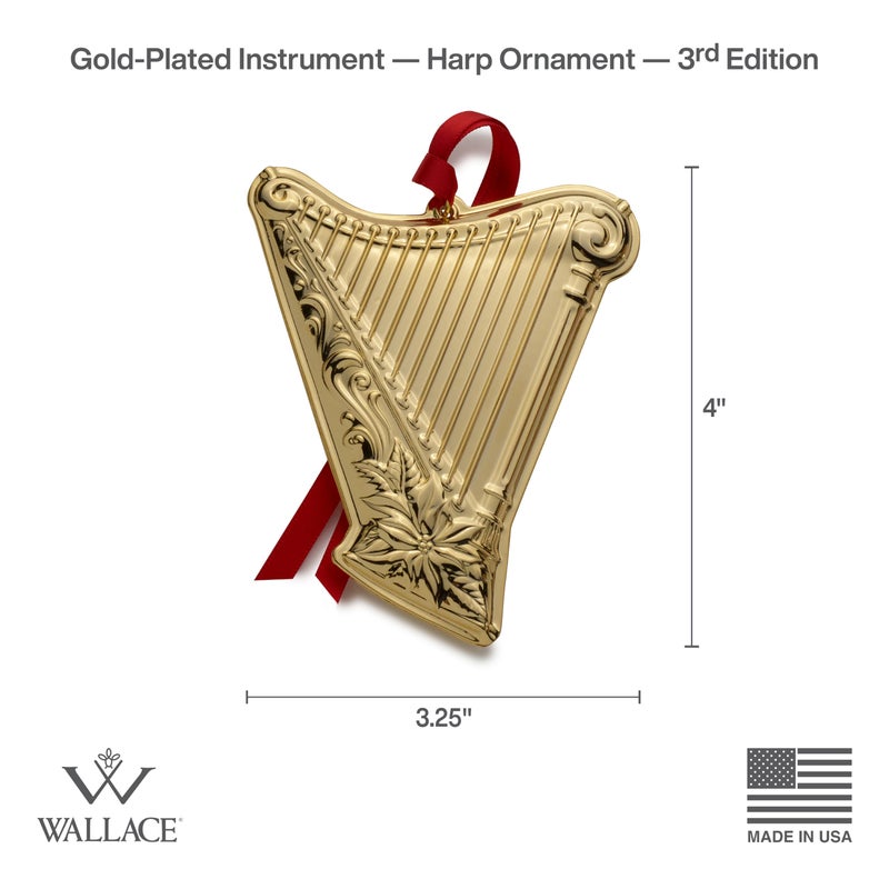 Wallace 2024 Gold Plated Musical Instrument Ornament - Harp 3rd Edition - Image 2