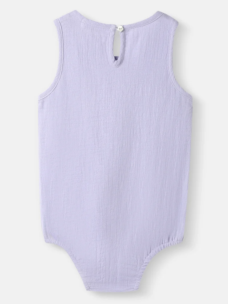 Nautinati Girls’ Cotton Romper | Sleeveless Romper for 0-2 Years | Floral Embroidery