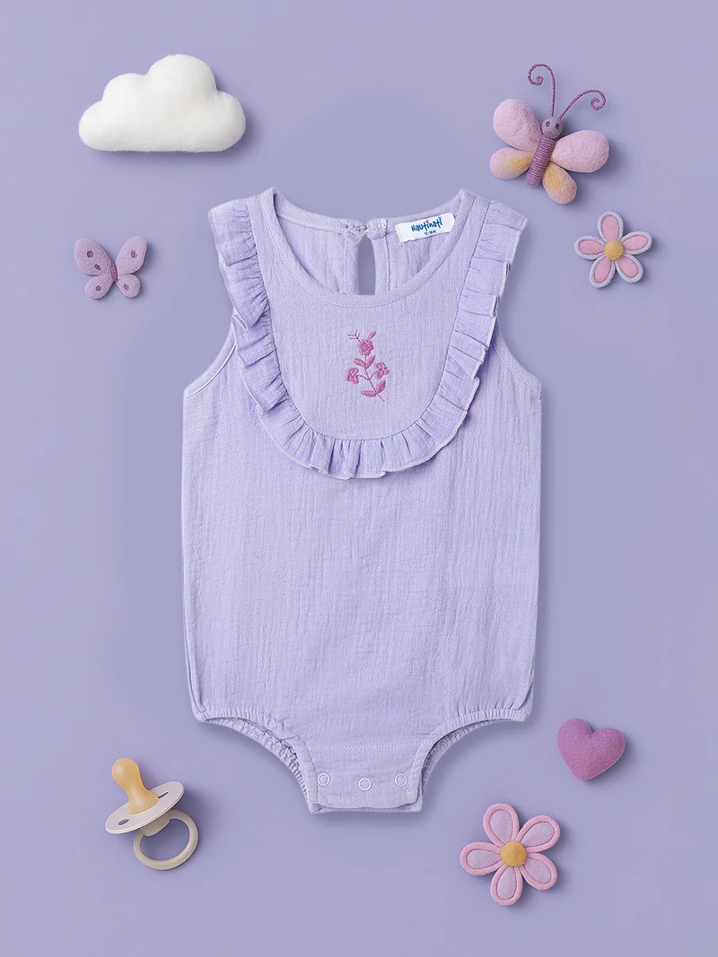 Nautinati Girls’ Cotton Romper | Sleeveless Romper for 0-2 Years | Floral Embroidery