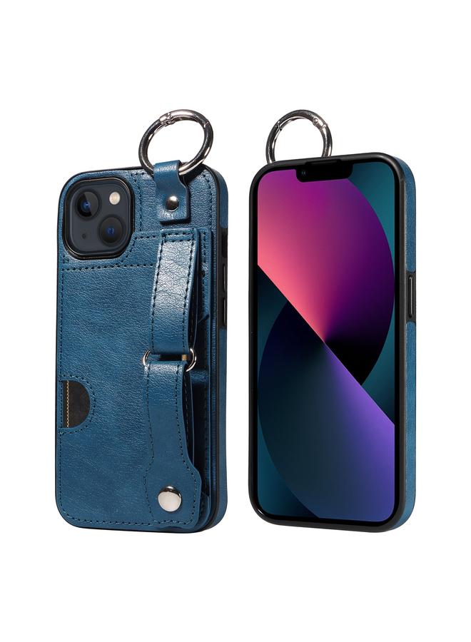 زبون جراب هاتف iPhone 13 من جلد العجل مع حلقة فتحة بطاقة المعصم - Image 1