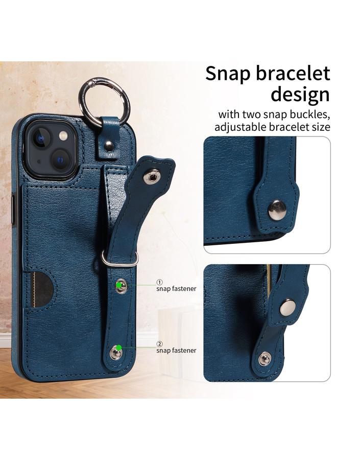 زبون جراب هاتف iPhone 13 من جلد العجل مع حلقة فتحة بطاقة المعصم - Image 2