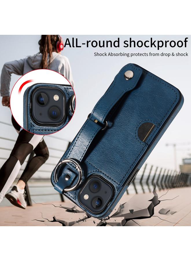 زبون جراب هاتف iPhone 13 من جلد العجل مع حلقة فتحة بطاقة المعصم - Image 5