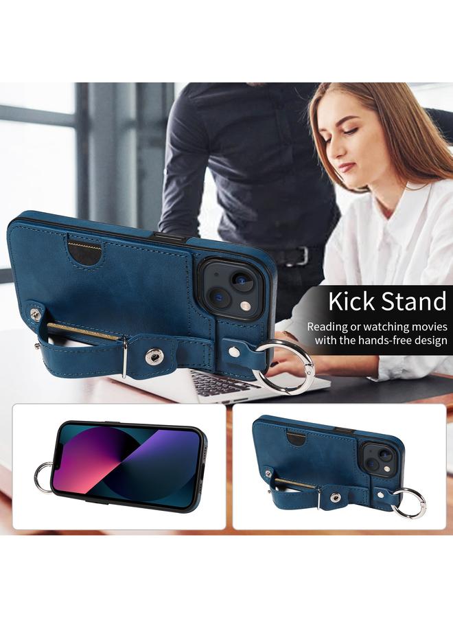 زبون جراب هاتف iPhone 13 من جلد العجل مع حلقة فتحة بطاقة المعصم - Image 4