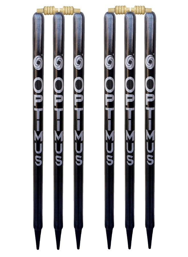 أوبتيموس مجموعة أوبتيموس® من 6 أعمدة خشبية للكريكيت بالحجم الكامل (خشب الأوكالبتوس الثقيل) مع 4 حلقات تثبيت - أسود - Image 1