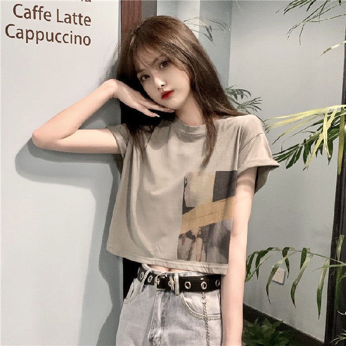 Trendy Short-Sleeve T-Shirt for Women, Short Style, Student Korean Version, Loose Fit, 2025 Summer New Style, Trendy and Stylish with Exposed Midriff - Image 1