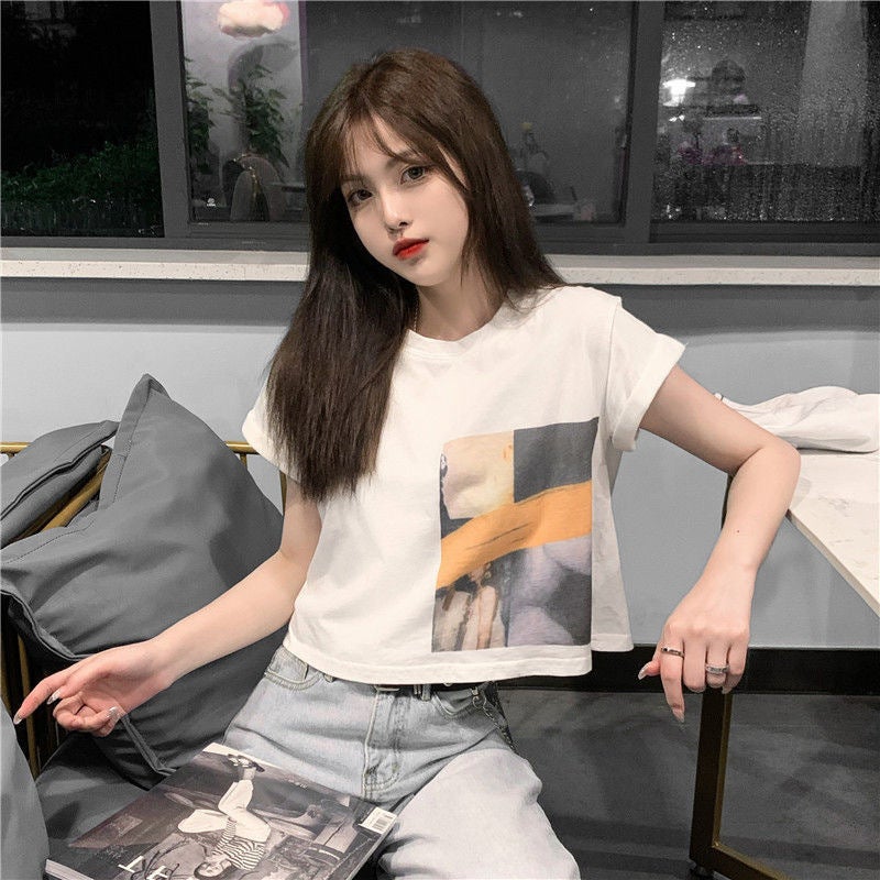 Trendy Short-Sleeve T-Shirt for Women, Short Style, Student Korean Version, Loose Fit, 2025 Summer New Style, Trendy and Stylish with Exposed Midriff - Image 5