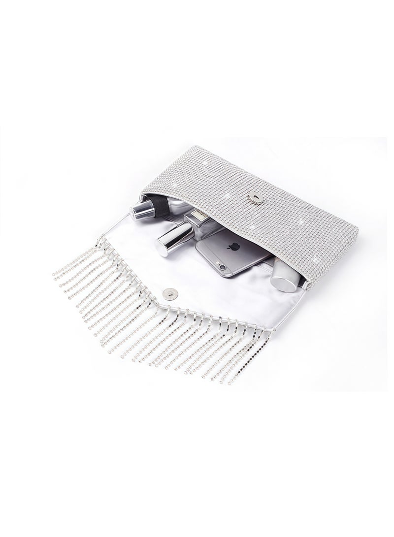 Tiokkss ​​Designer Crystal-Embellished Chain Fringe Clutch - Formal Gala Purse for Bridal Party  - Image 2