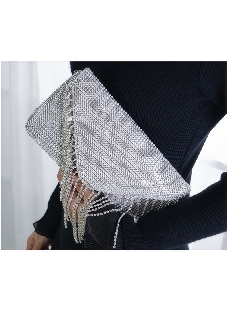 Tiokkss ​​Designer Crystal-Embellished Chain Fringe Clutch - Formal Gala Purse for Bridal Party  - Image 4