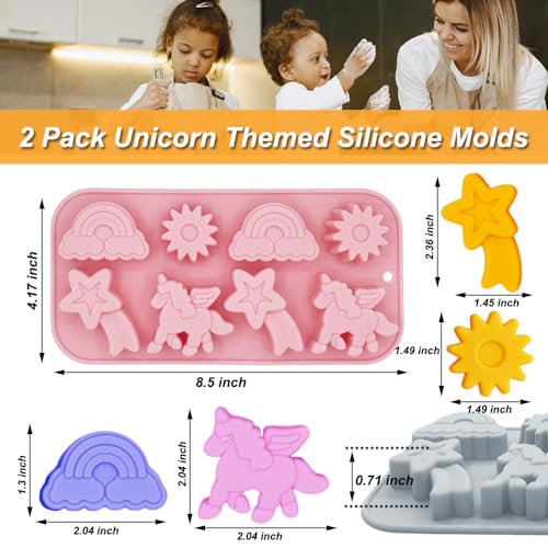 BENEKIY 2 Pack Unicorn Molds Silicone 8 Cavity 3D Flying Unicorn Themed Baking Mould Tray with Cartoon Rainbow Meteors Sun for Kids' Party Chocolate Cake Topper Dessert Mousse Pastry Handmade Soap Crayons - Image 2