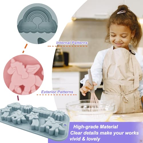 BENEKIY 2 Pack Unicorn Molds Silicone 8 Cavity 3D Flying Unicorn Themed Baking Mould Tray with Cartoon Rainbow Meteors Sun for Kids' Party Chocolate Cake Topper Dessert Mousse Pastry Handmade Soap Crayons - Image 3